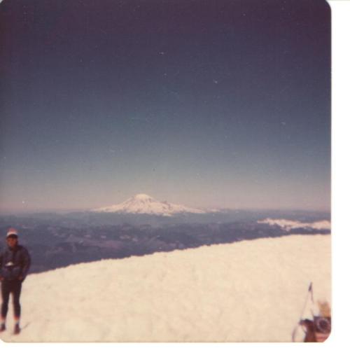 The view of Mount Saint Helens from the summit of Mount Adams on July 4, 1976.